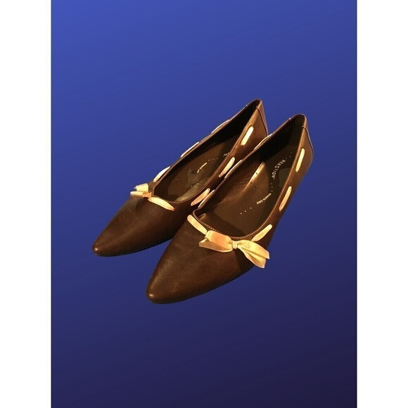 KENNETH COLE REACTION Pointed Toe Dress Flats W/Ribbon, Brown/Yellow, 11, NWOB - Picture 2 of 8